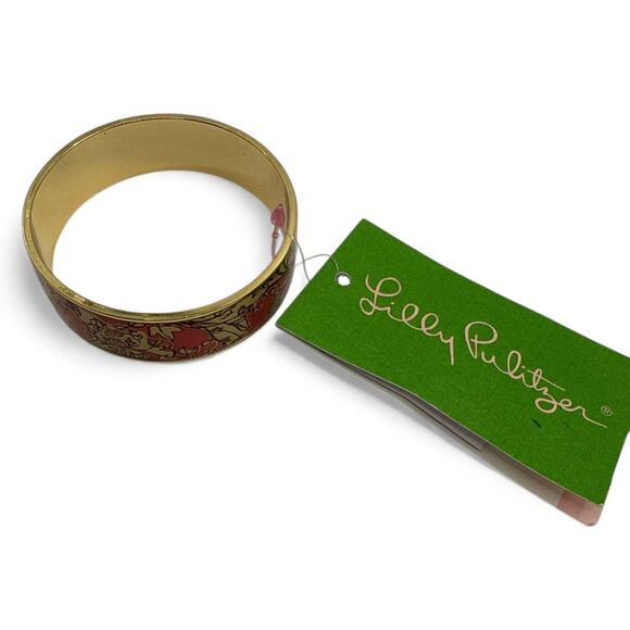 Lilly Pulitzer Gold-tone and Pink Floral Enamel Bangle Bracelet - Picture 4 of 5
